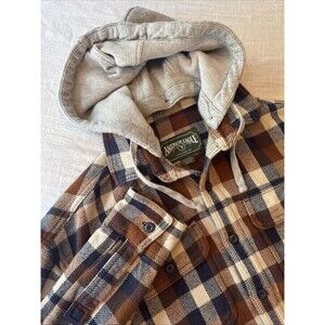 American Eagle AE Removable Hoodie Flannel Plaid Button Up Brown Blue Men's XS